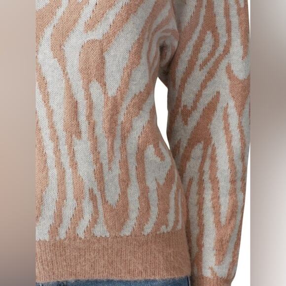 REBECCA TAYLOR Zebra Print Merino Wool Blend Sweater Brown XS* - Picture 4 of 8